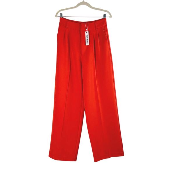 Steve Madden Pleated Front Trouser Wide Leg Pants High Rise Pumpkin Spice Orange - Picture 2 of 9